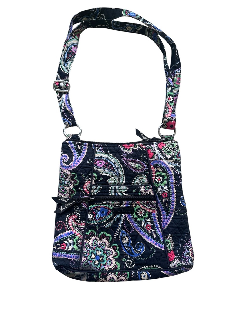 Vera Bradley Retired Kiev Paisley Hipster Crossbody Bag Black Multi Zip Pockets